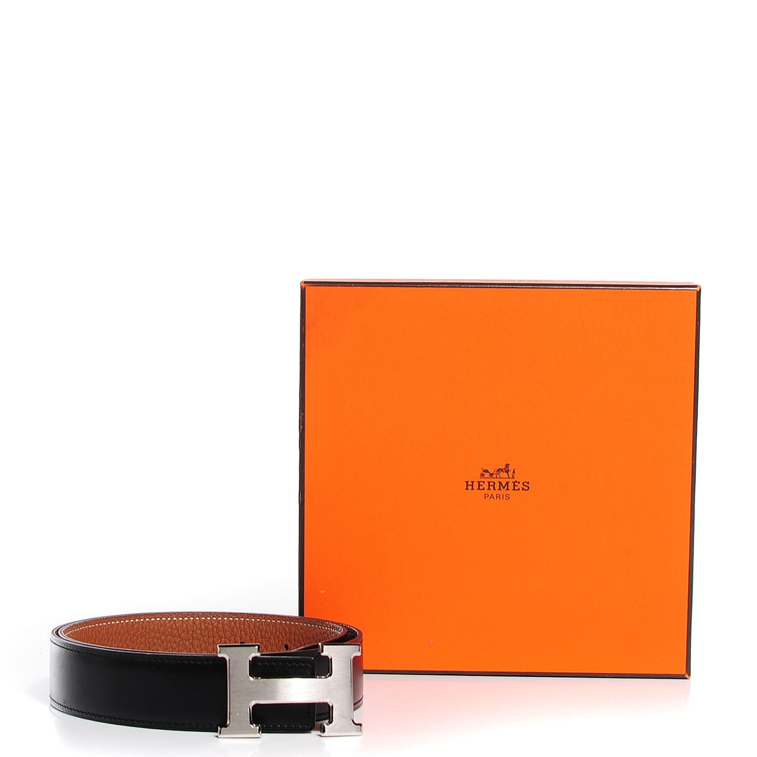 Hermes Veau Box Togo 32mm H Belt 75 Black Gold 10 of 10