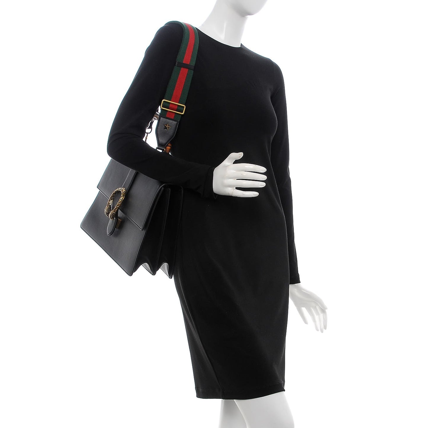 Moon Calfskin Web Large Dionysus Bamboo Top Handle Bag Black