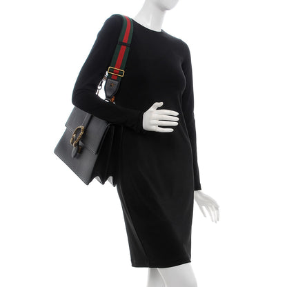 Gucci Moon Calfskin Web Large Dionysus Bamboo Top Handle Bag Black 3 of 15