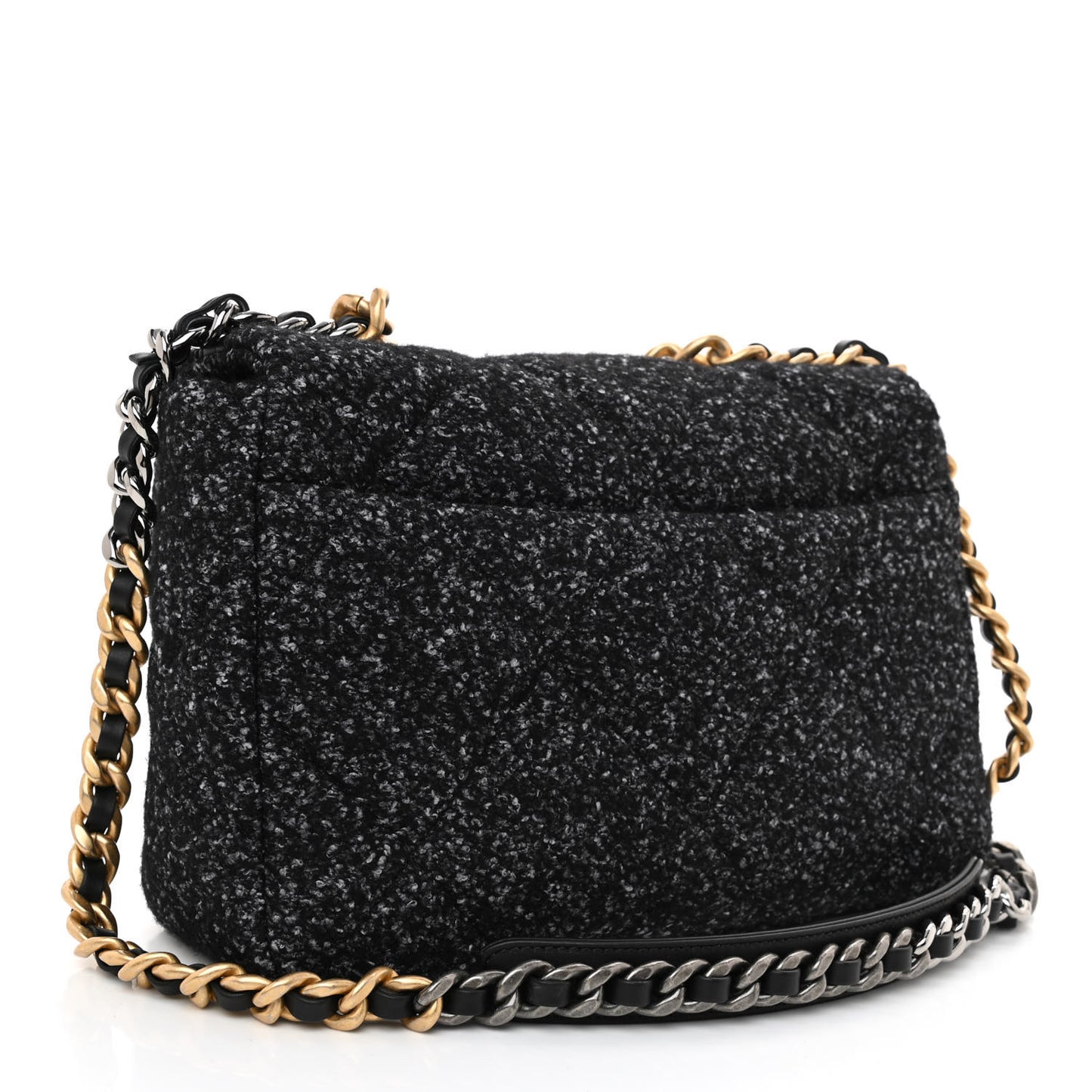 Tweed Quilted Large Chanel 19 Flap Black Grey
