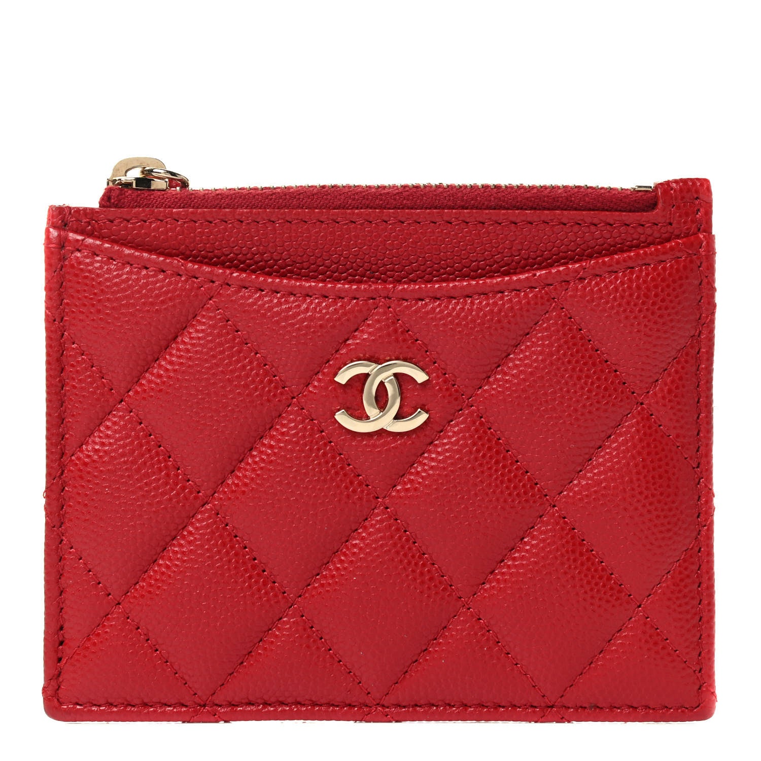 Chanel Caviar Quilted CC Zip Card Holder Red 1 of 6