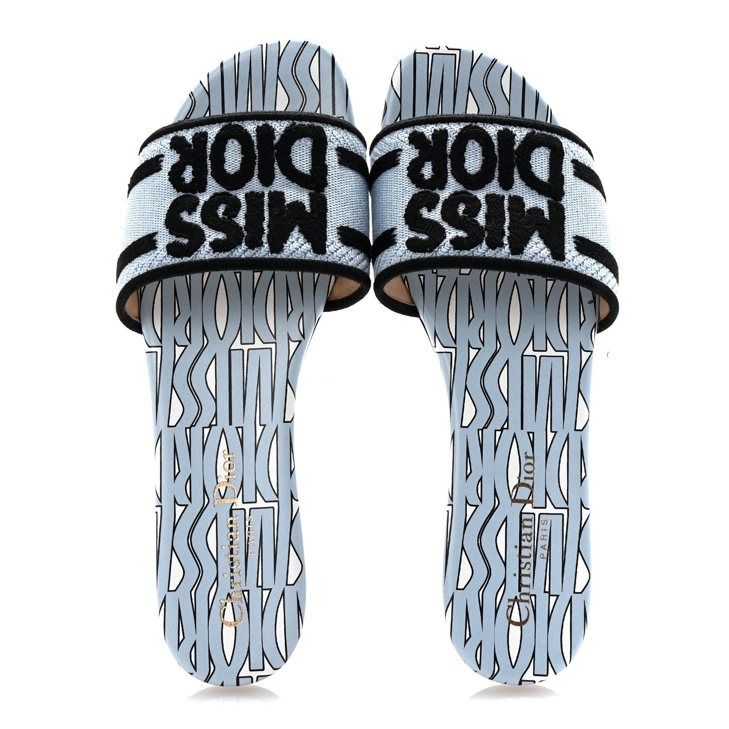 Christian Dior Canvas Miss Dior Embroidered Dway Flat Slide Sandals 37.5 Azure Pale 2 of 7