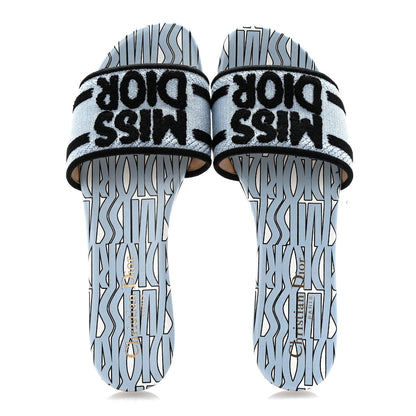 Christian Dior Canvas Miss Dior Embroidered Dway Flat Slide Sandals 37.5 Azure Pale 2 of 7