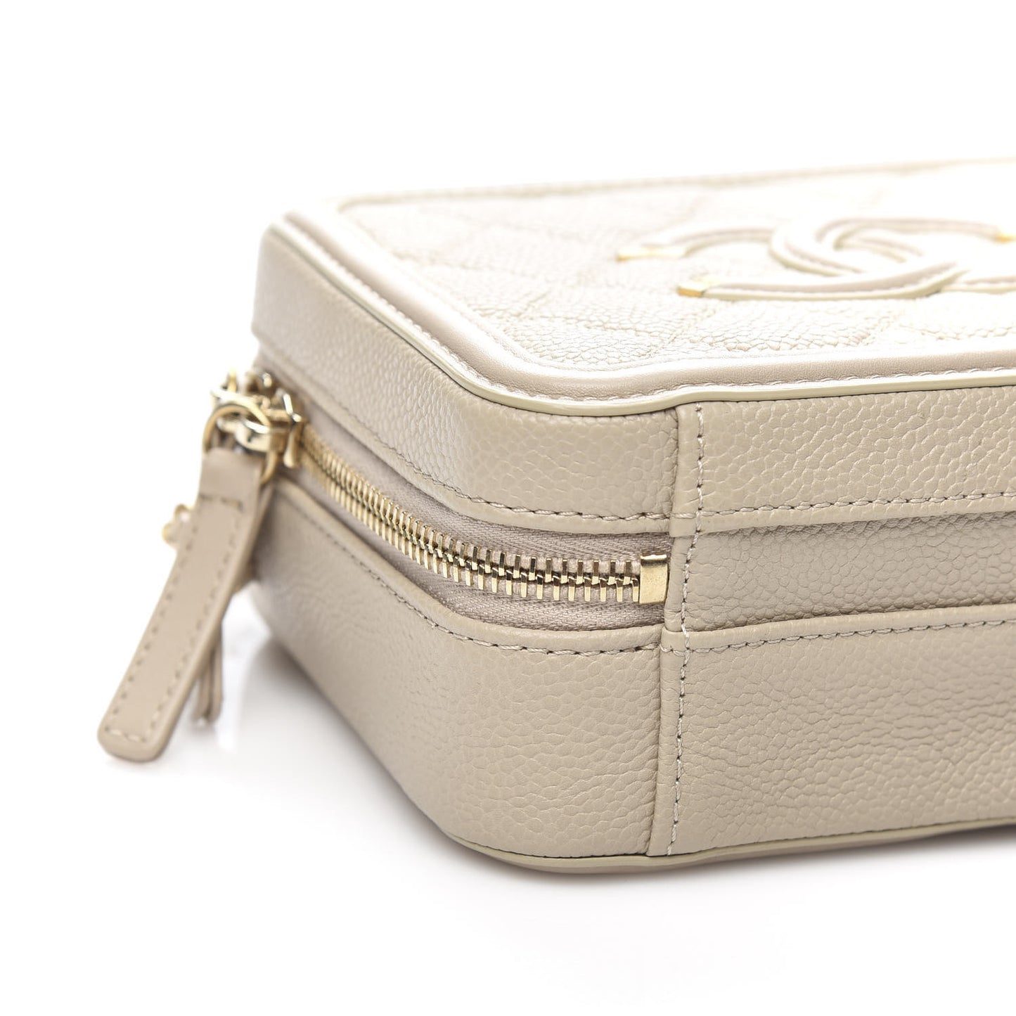 Caviar Quilted Small CC Filigree Vanity Case Light Beige