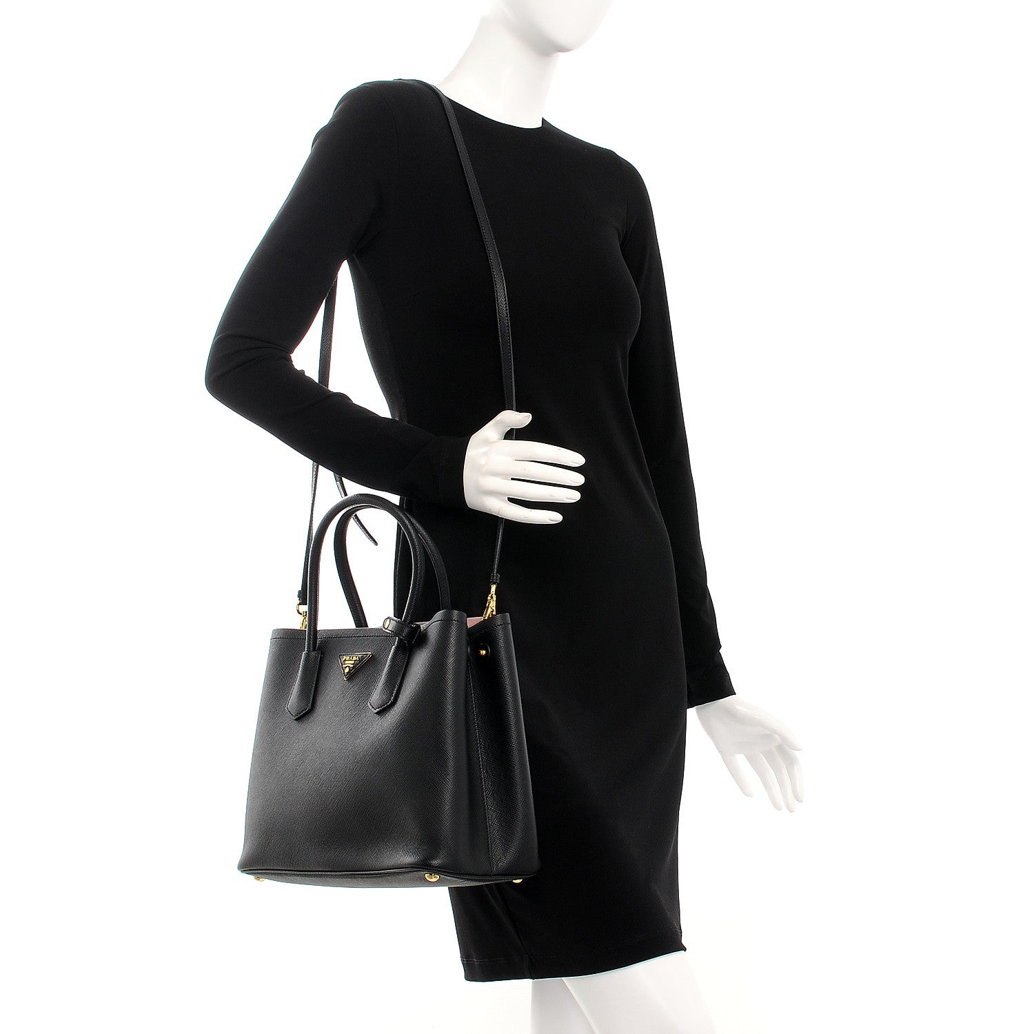 Prada Saffiano Cuir Medium Double Bag Black Mughetto 2 of 8