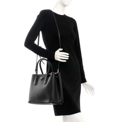 Prada Saffiano Cuir Medium Double Bag Black Mughetto 2 of 8