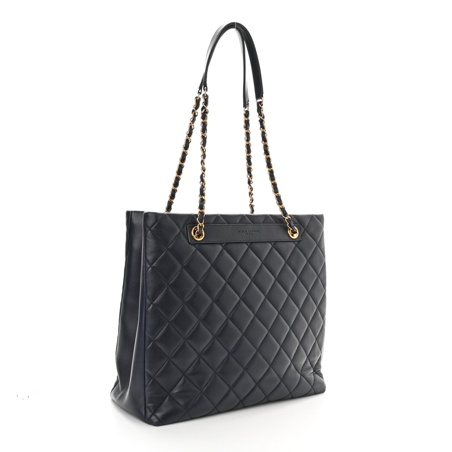 Lambskin Quilted Trendy CC Shopping Tote Navy