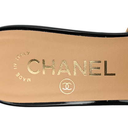 Chanel Lambskin Patent Cap Toe Chain Mule 38.5 Beige Black 7 of 9