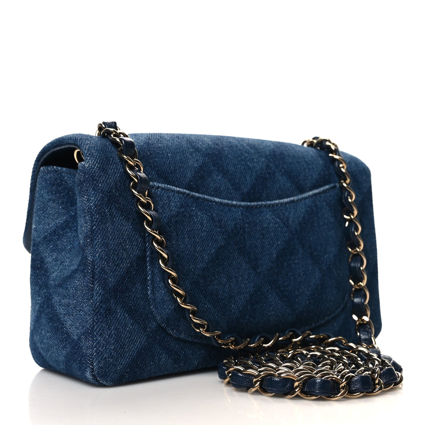 Printed Denim Quilted Mini Rectangular Flap Dark Blue