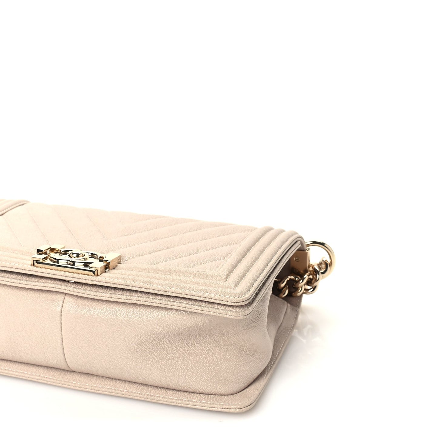 Caviar Chevron Quilted Medium Boy Flap Light Beige