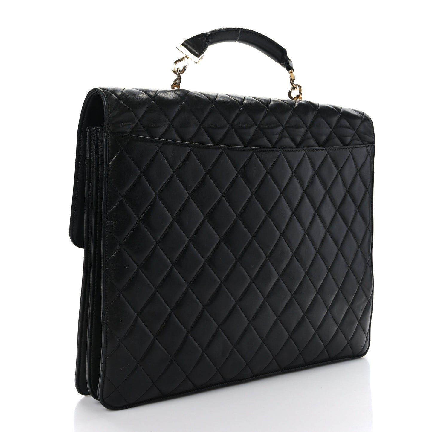 Lambskin Quilted Briefcase Laptop Bag Black