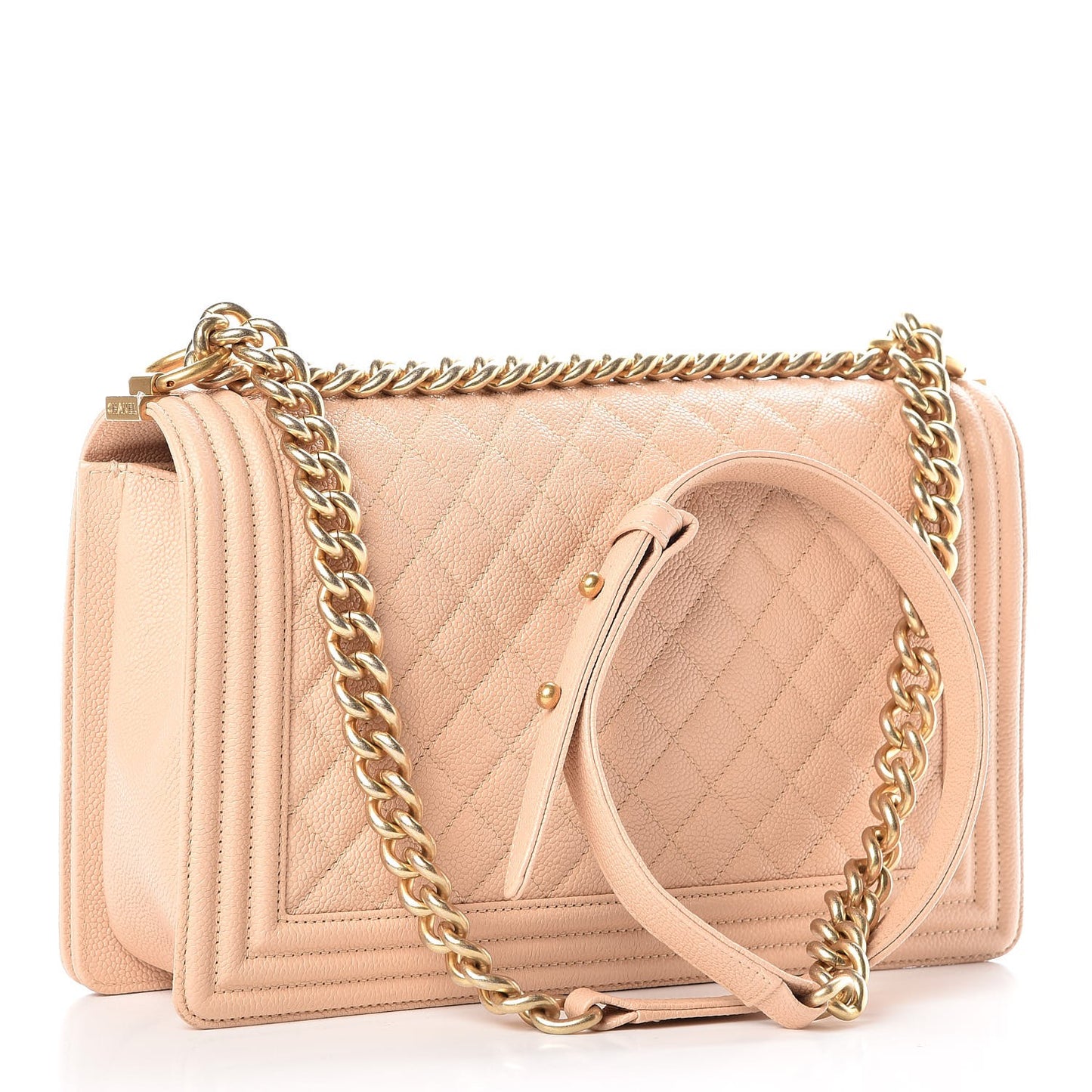 Caviar Quilted New Medium Boy Flap Beige Clair