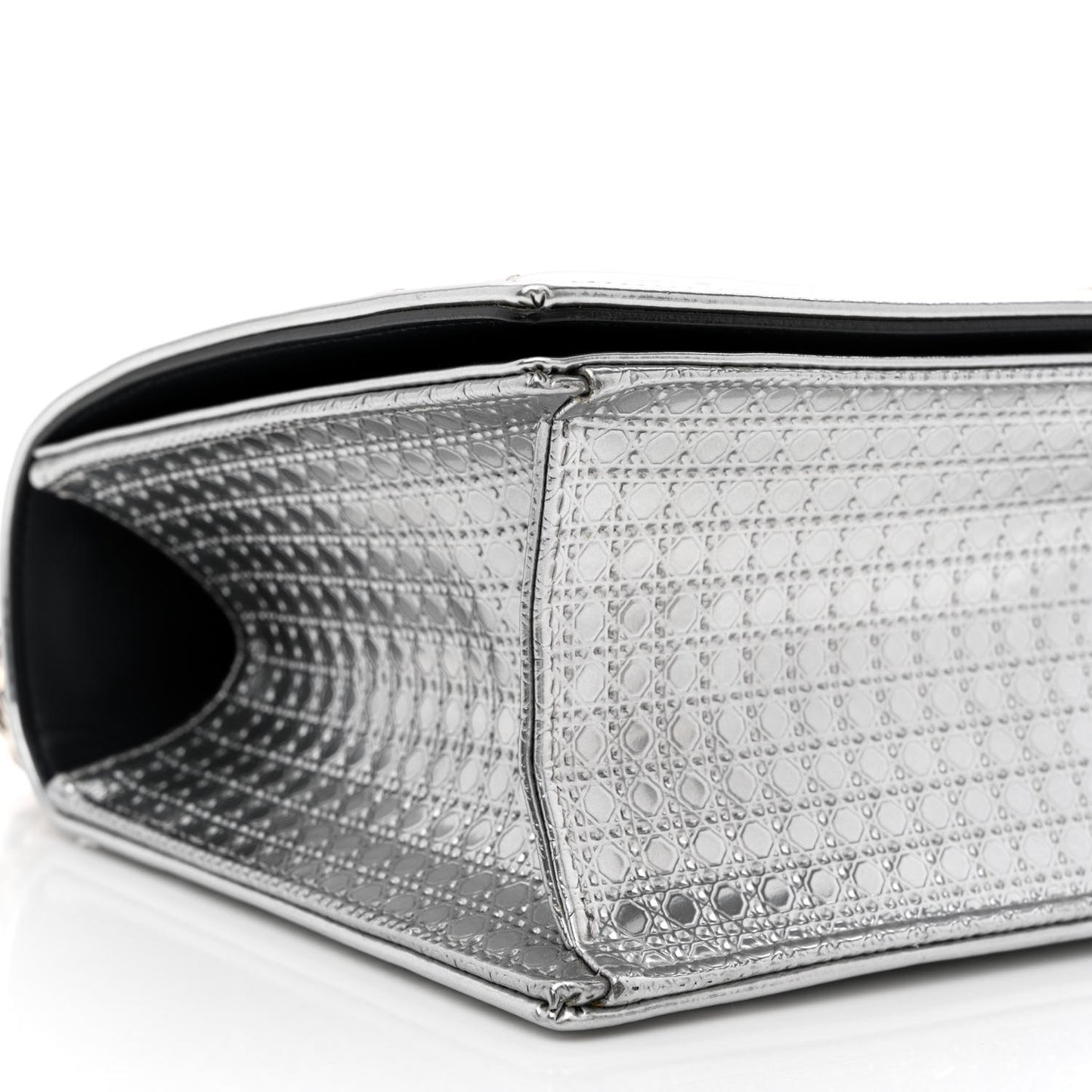 Metallic Patent Micro-Cannage Medium Diorama Flap Bag Silver