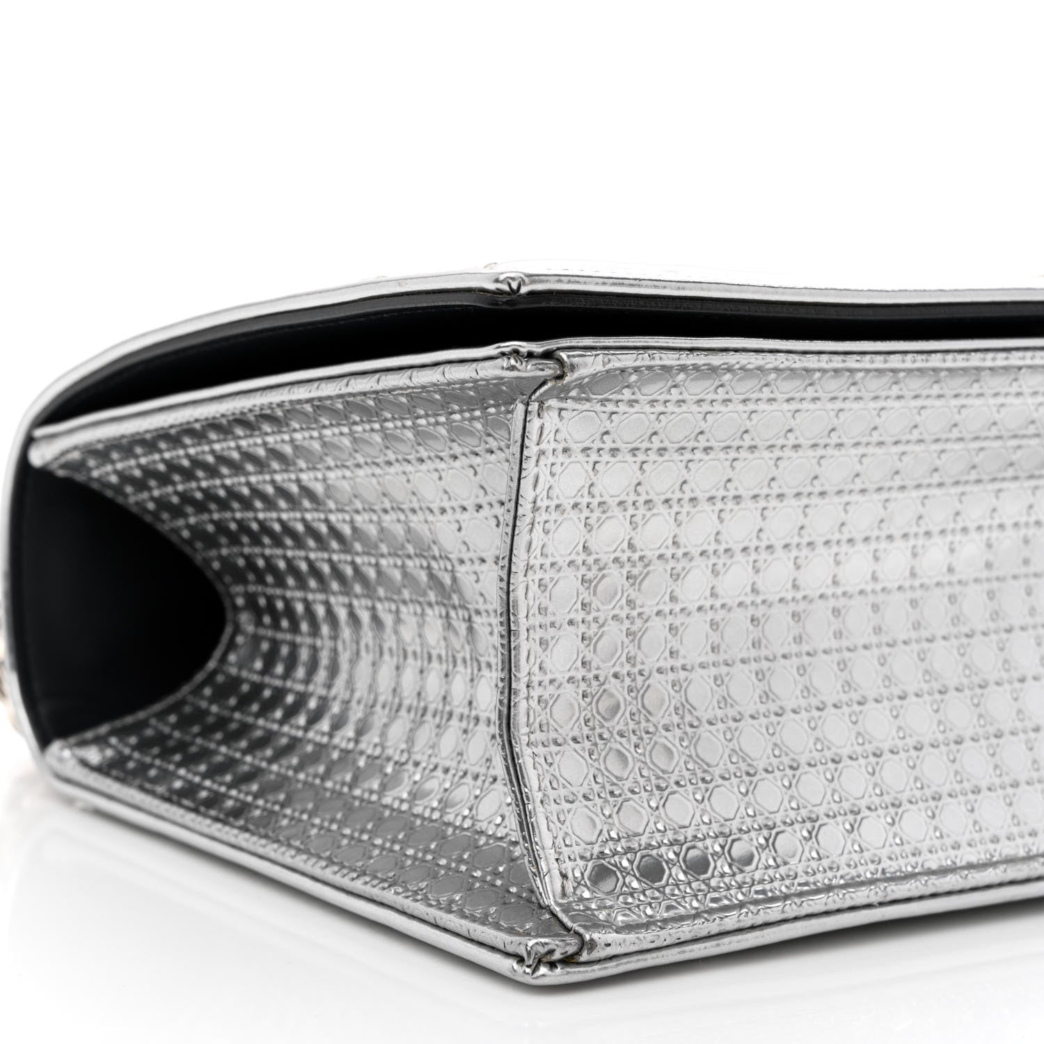 Christian Dior Metallic Patent Micro-Cannage Medium Diorama Flap Bag Silver 8 of 9