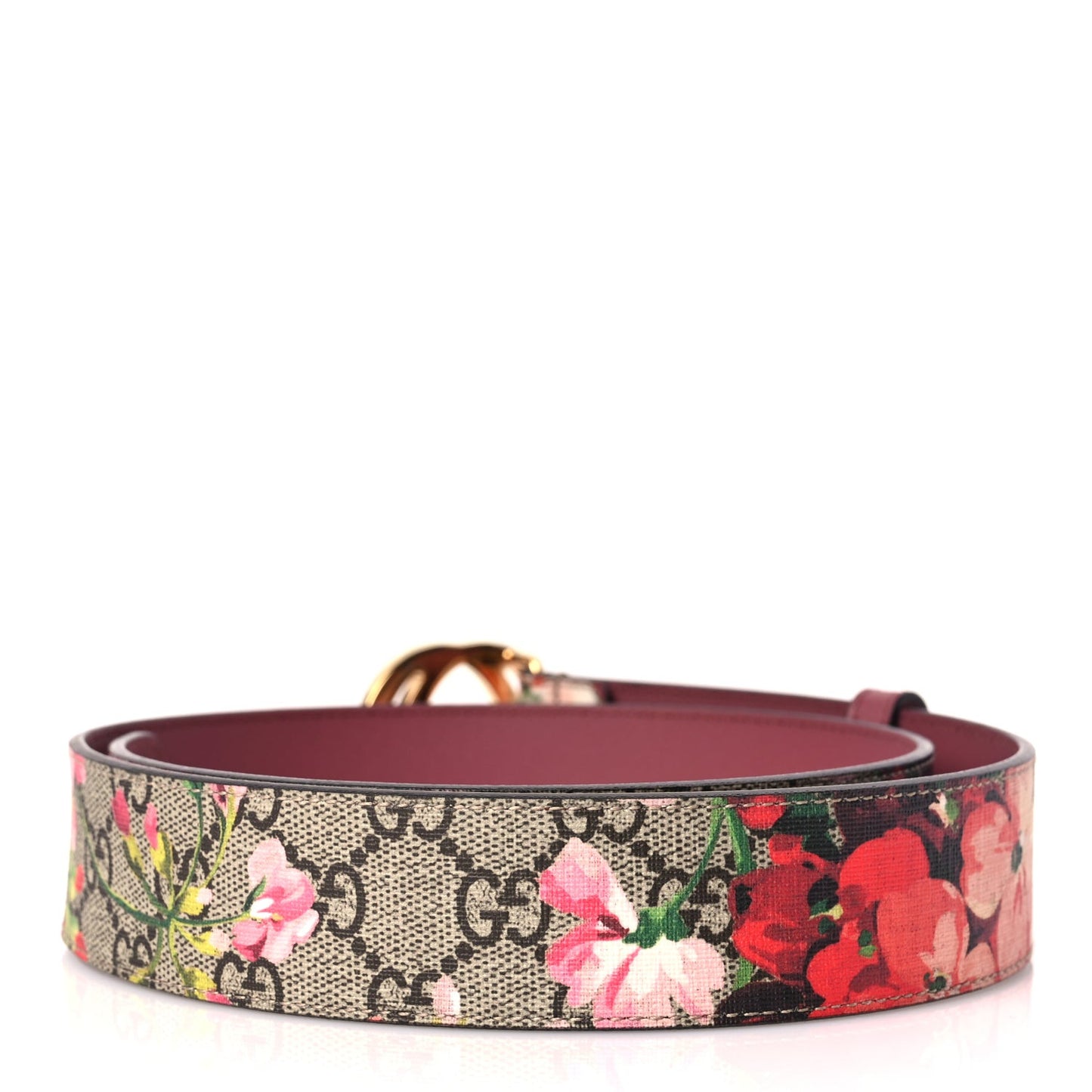GG Supreme Monogram Blooms Moon Calfskin Interlocking G 37mm Belt 80 32 Beige Ebony Multicolor Dry Rose