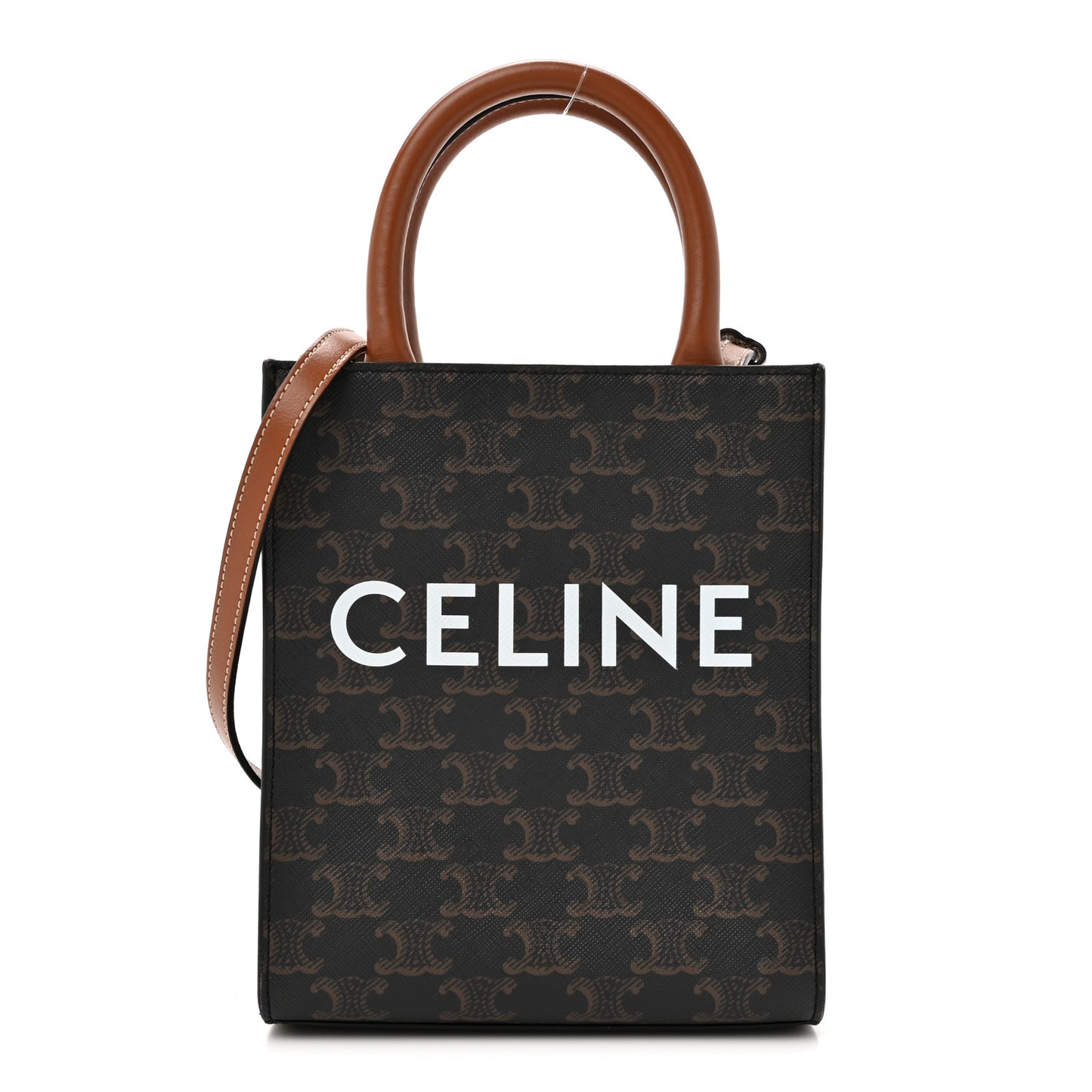 Triomphe Canvas Calfskin Mini Vertical Cabas Tan