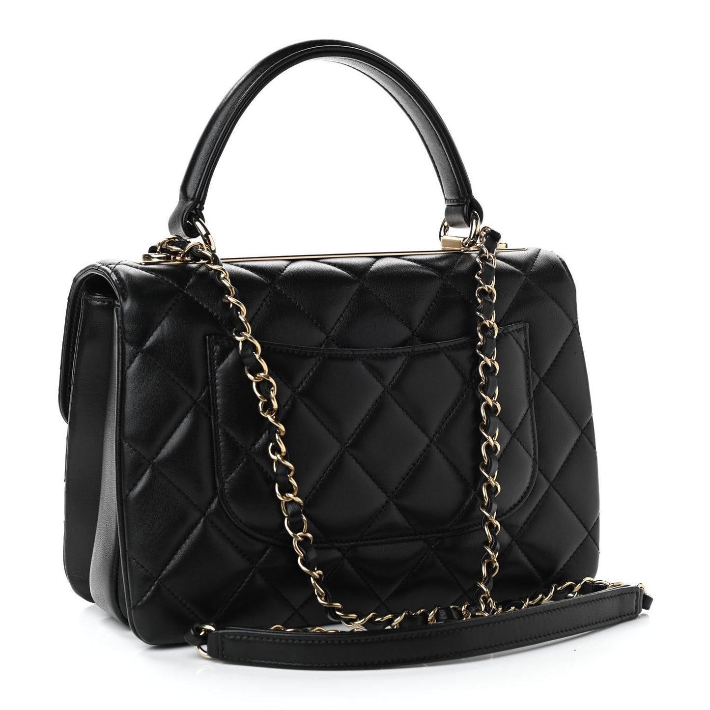 Lambskin Quilted Small Trendy CC Dual Handle Flap Bag Black