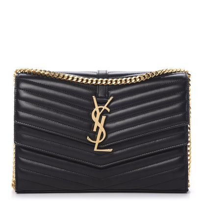 Saint Laurent Lambskin Matelasse Chevron Monogram Sulpice Chain Wallet Black 1 of 13