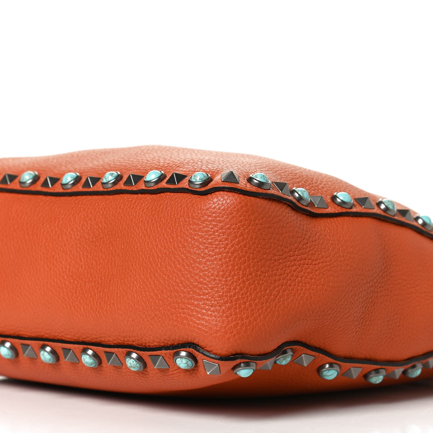 Valentino Garavani Pebbled Calfskin Small Guitar Strap Rockstud Rolling Flip-Lock Messenger Bag Orange 10 of 10