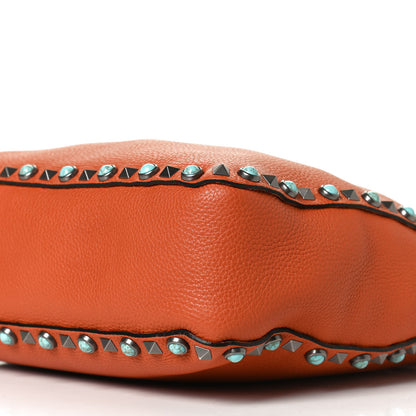 Valentino Garavani Pebbled Calfskin Small Guitar Strap Rockstud Rolling Flip-Lock Messenger Bag Orange 10 of 10