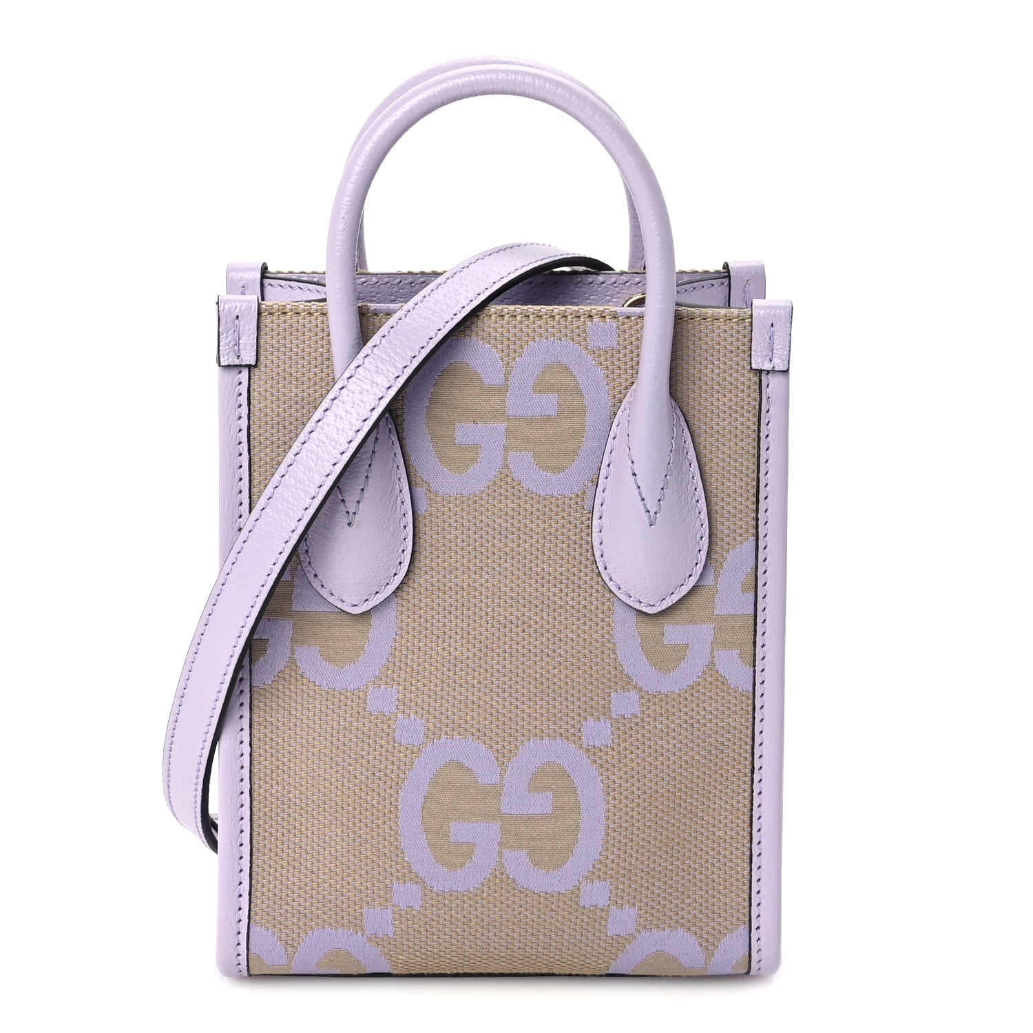 Gucci Monogram Jumbo GG Textured Dollar Calfskin Mini Tote Bag  Beige Lapis 1 of 8