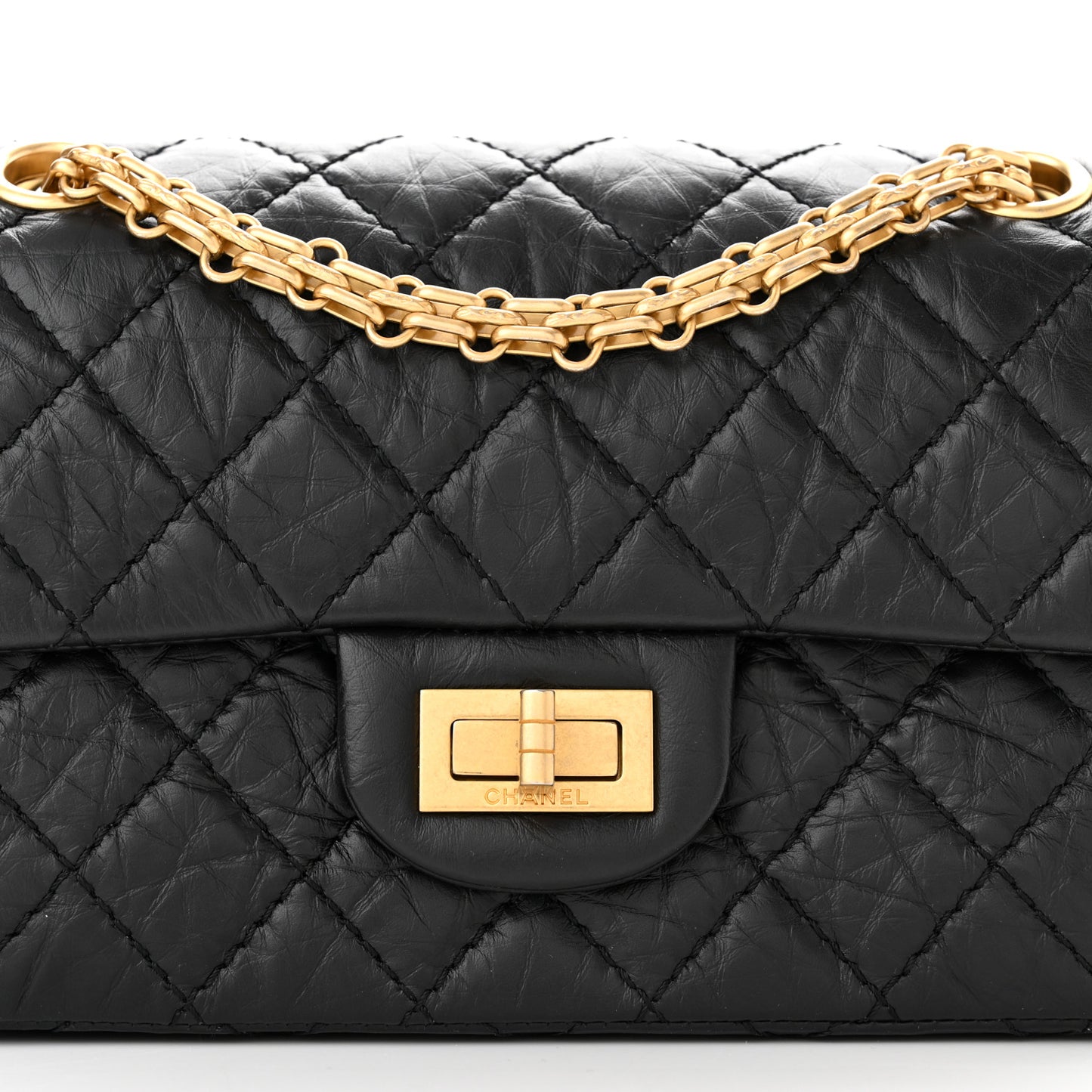 Aged Calfskin Quilted 2.55 Reissue Mini Flap Black