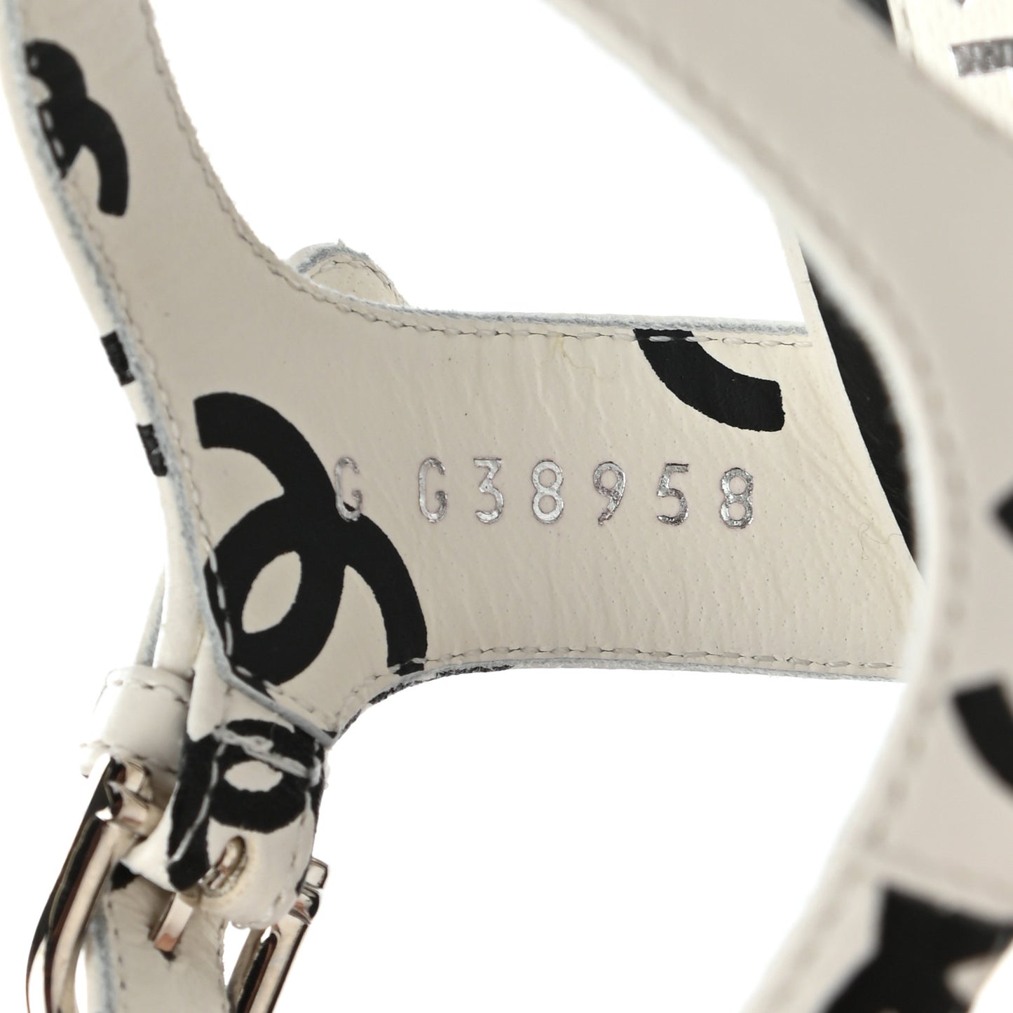 Printed Lambskin CC Platform Sandals 36 White Black