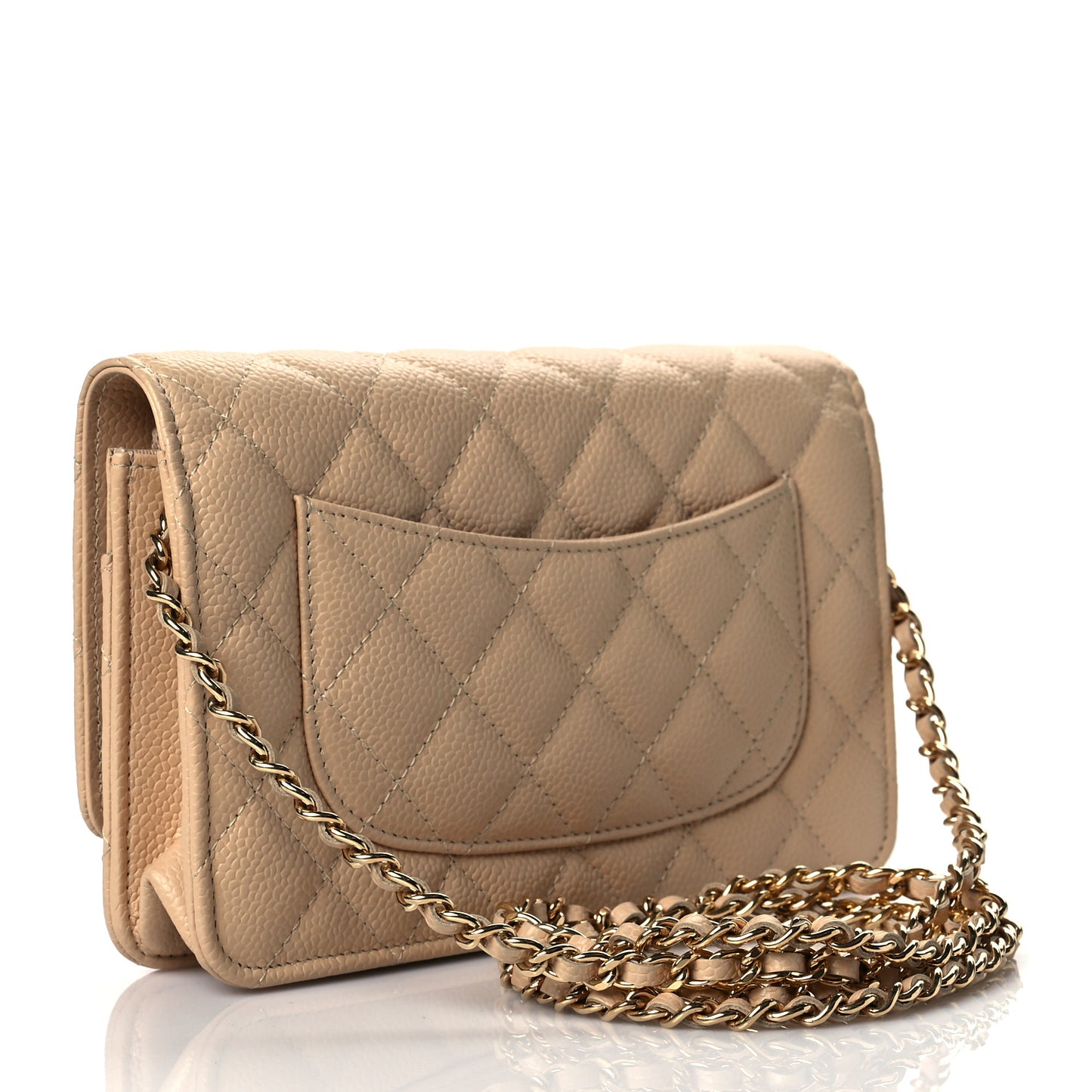 Caviar Quilted Wallet On Chain WOC Beige