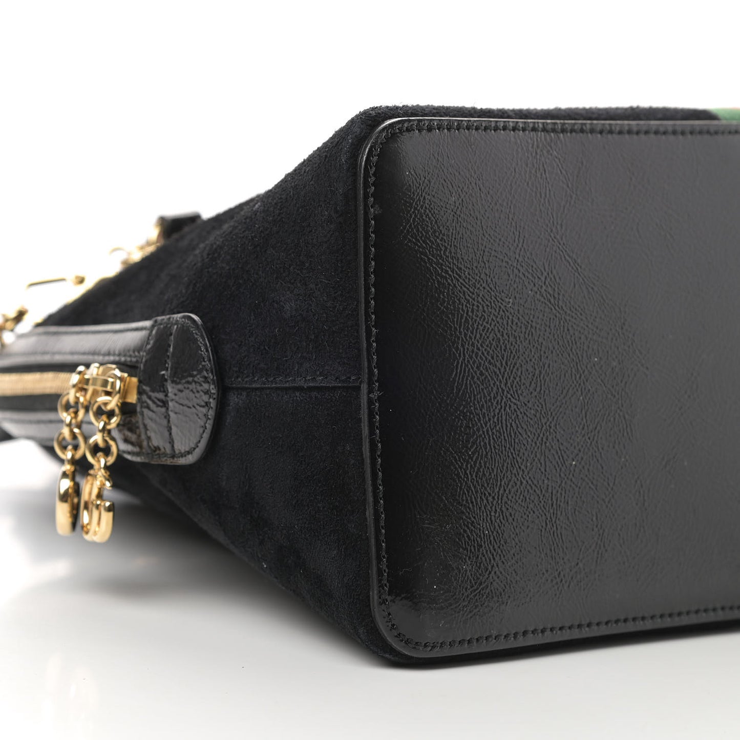 Suede Patent GG Web Medium Ophidia Top Handle Dome Bag Black