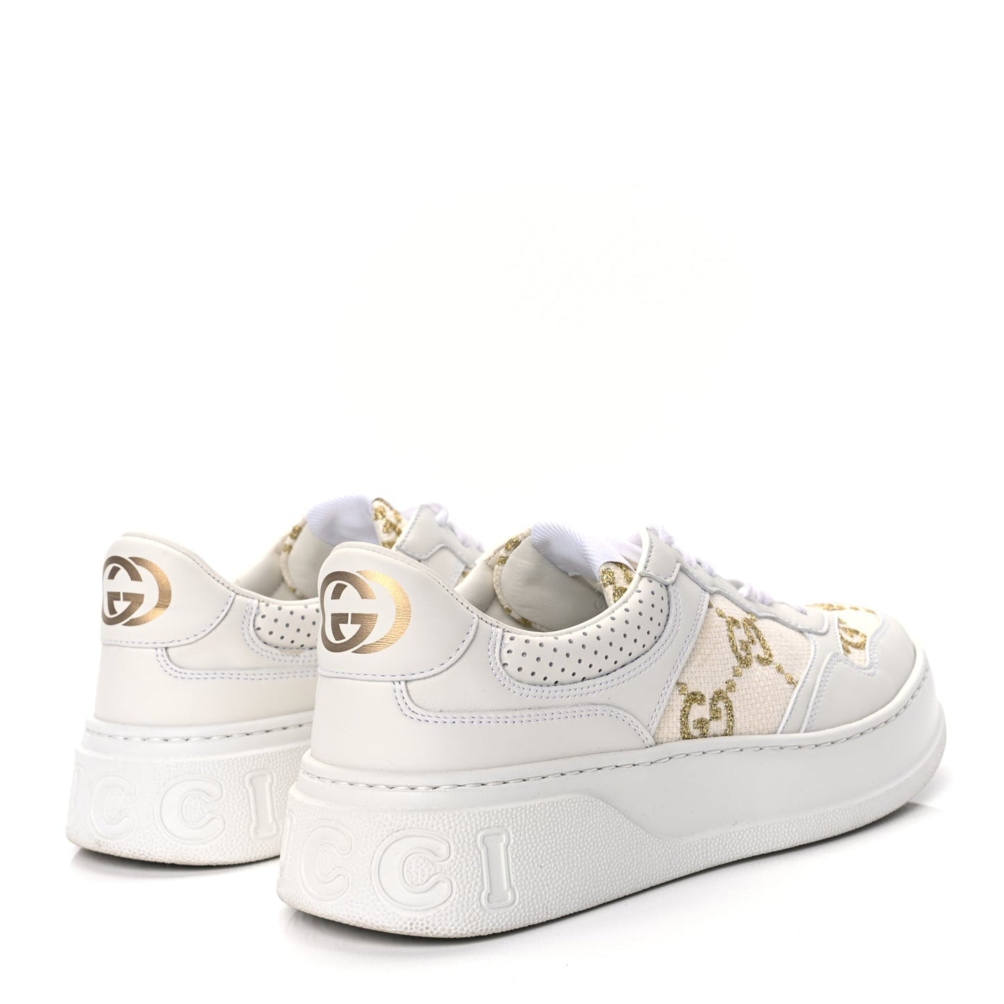 Dali Soft Calfskin GG Tennis Embossed Perforated Womens Platform 55mm Sneakers White Gold