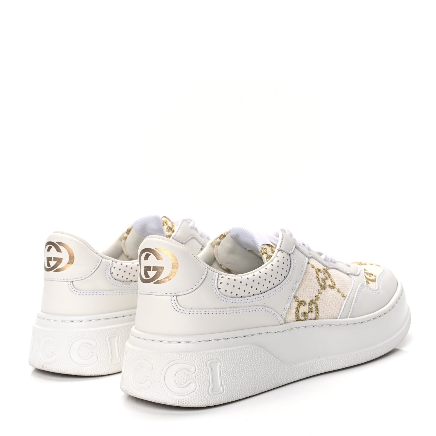 Gucci Dali Soft Calfskin GG Tennis Embossed Perforated Womens Platform 55mm Sneakers White Gold 5 of 10