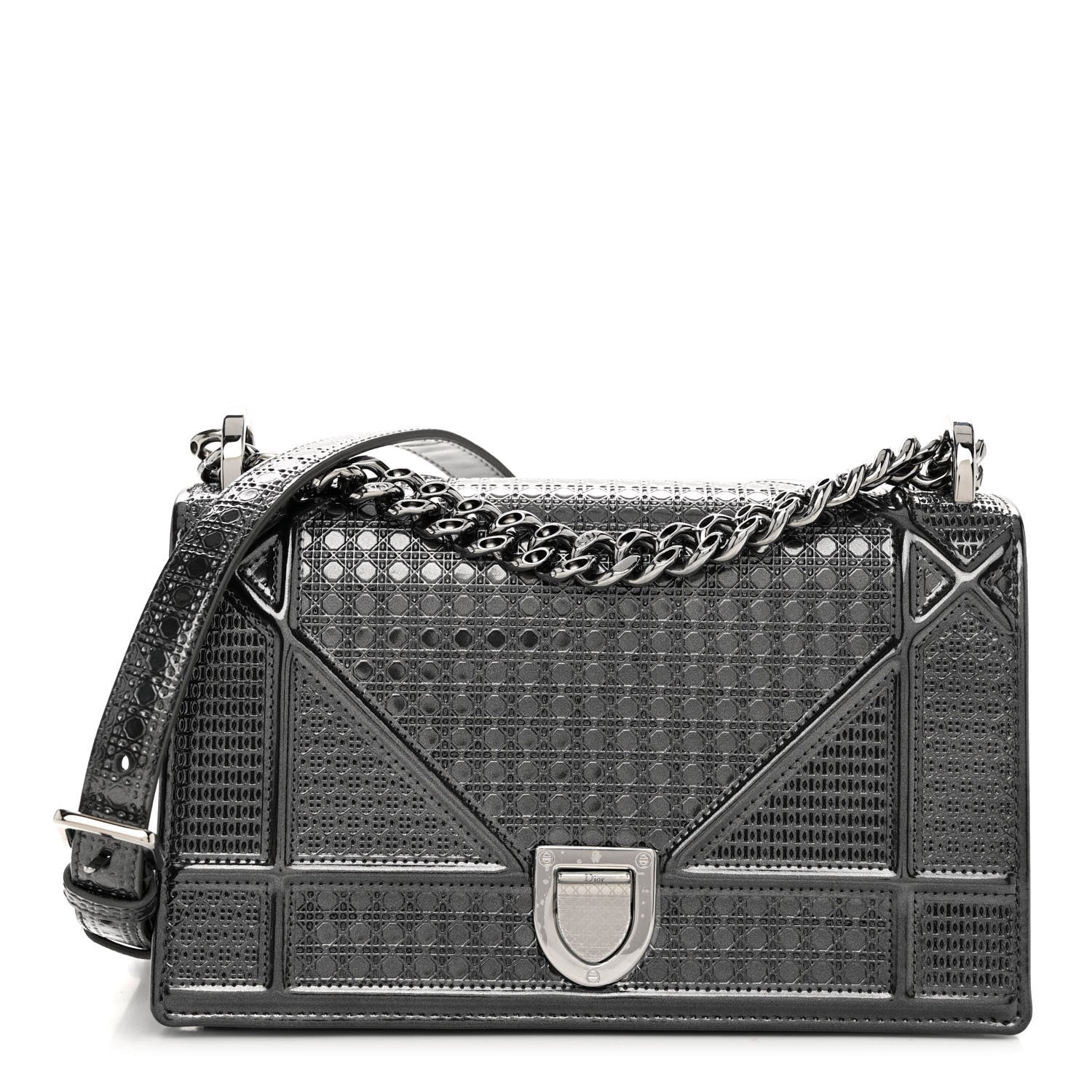 Christian Dior Metallic Patent Micro-Cannage Small Diorama Flap Bag Onyx Black 1 of 9