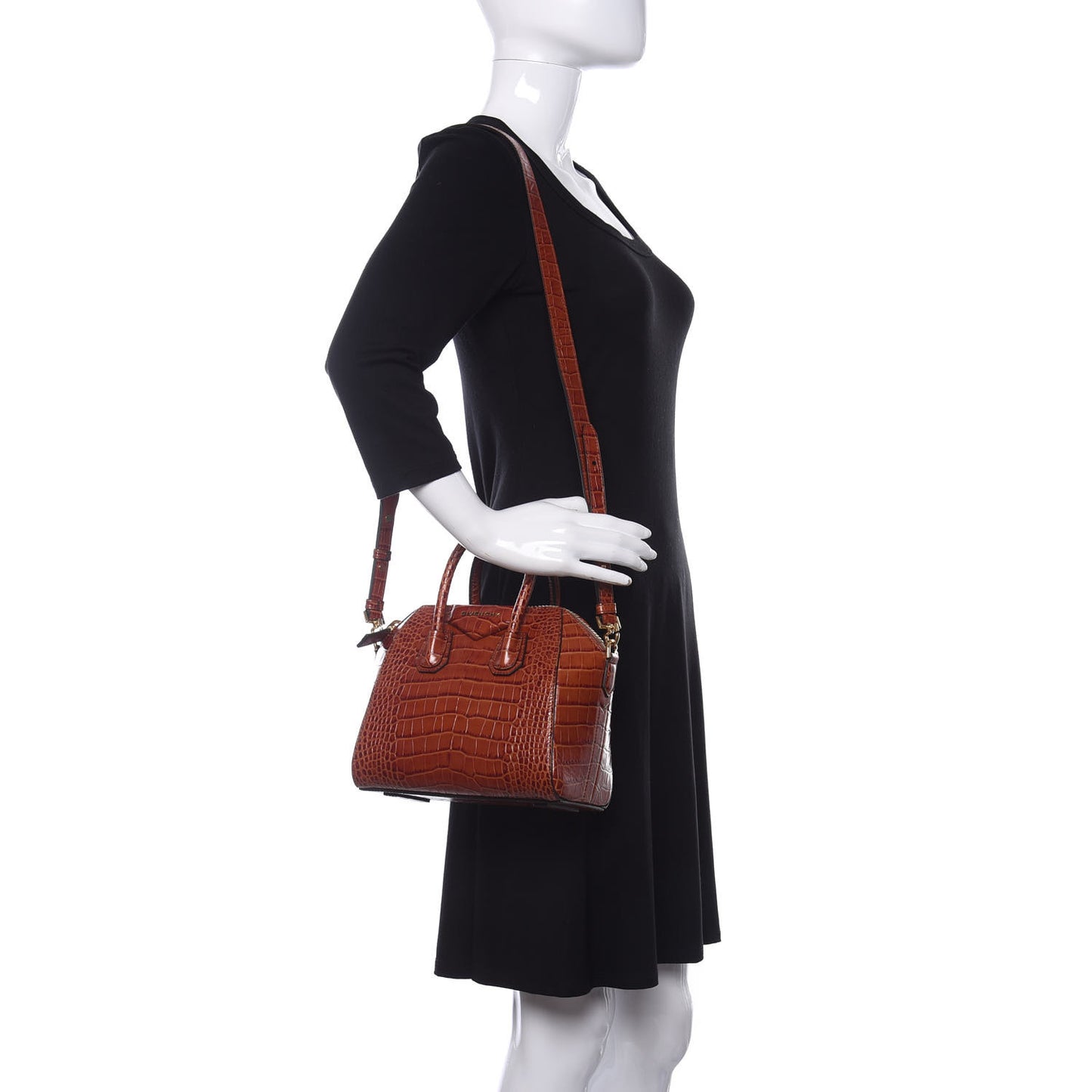 Calfskin Crocodile Embossed Mini Antigona Cognac