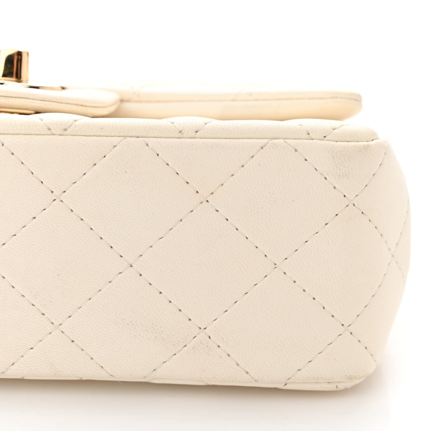 Lambskin Quilted Mini Rectangular Flap White