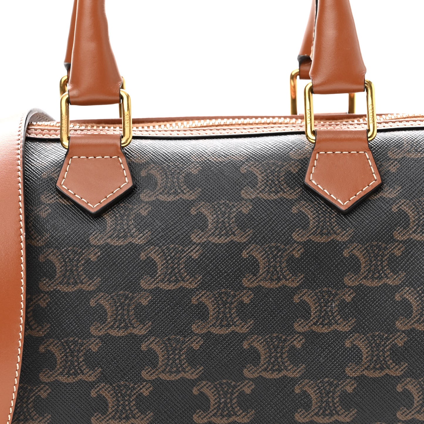 Triomphe Canvas Calfskin Small Boston Bag Tan