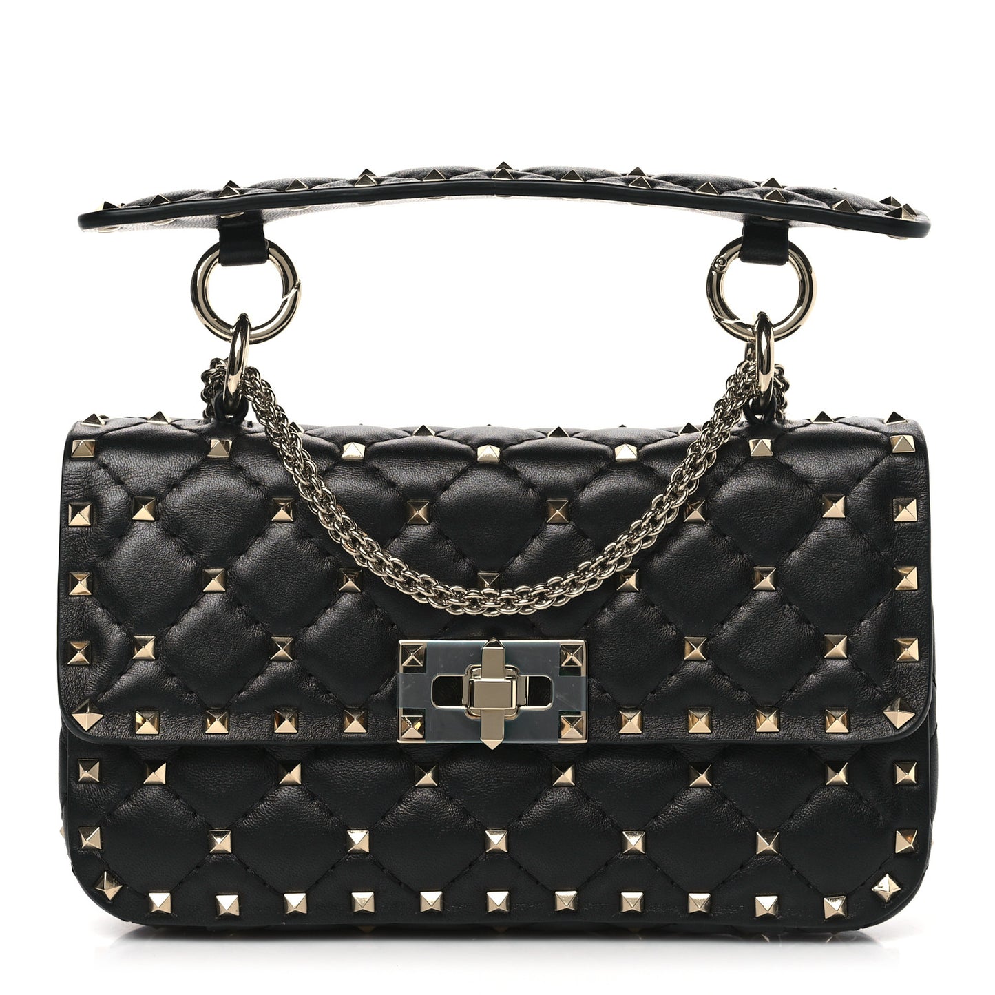 Nappa Small Rockstud Spike Shoulder Bag Black