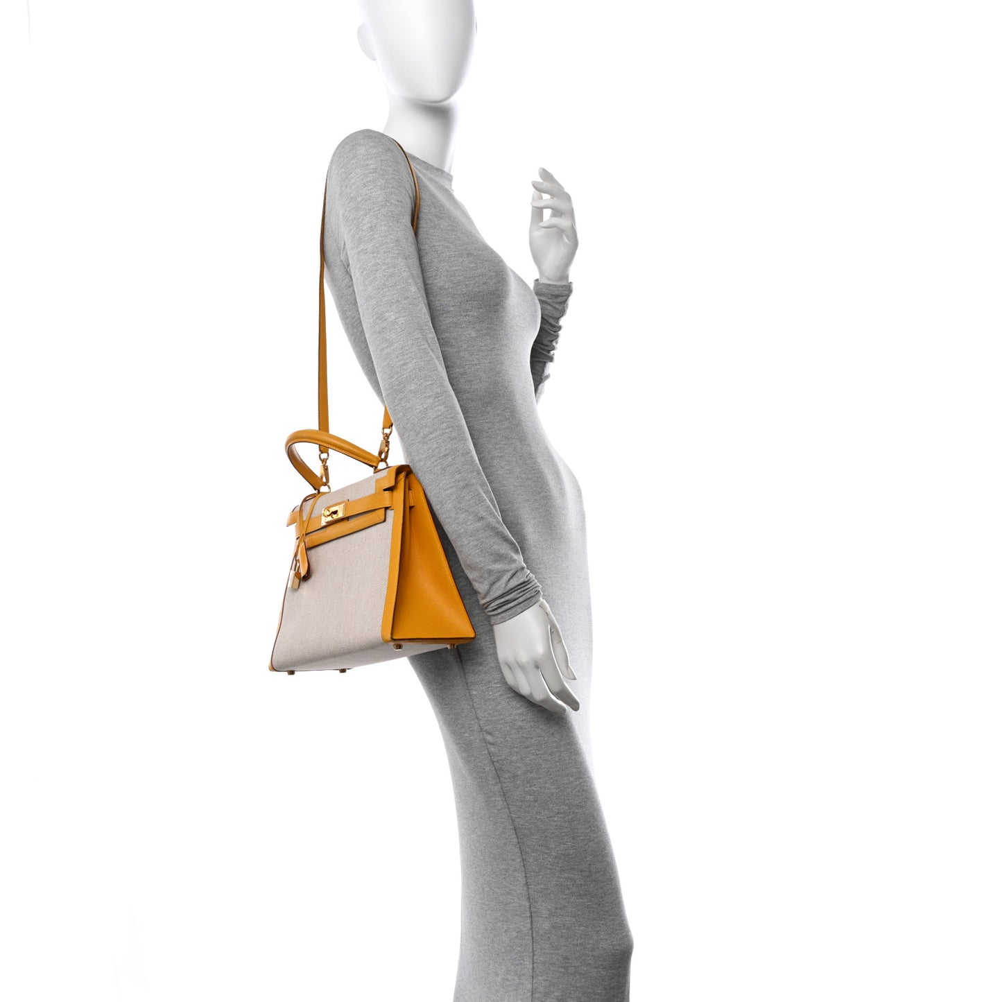 Toile H Epsom Kelly Sellier 28 Ecru Jaune Sable