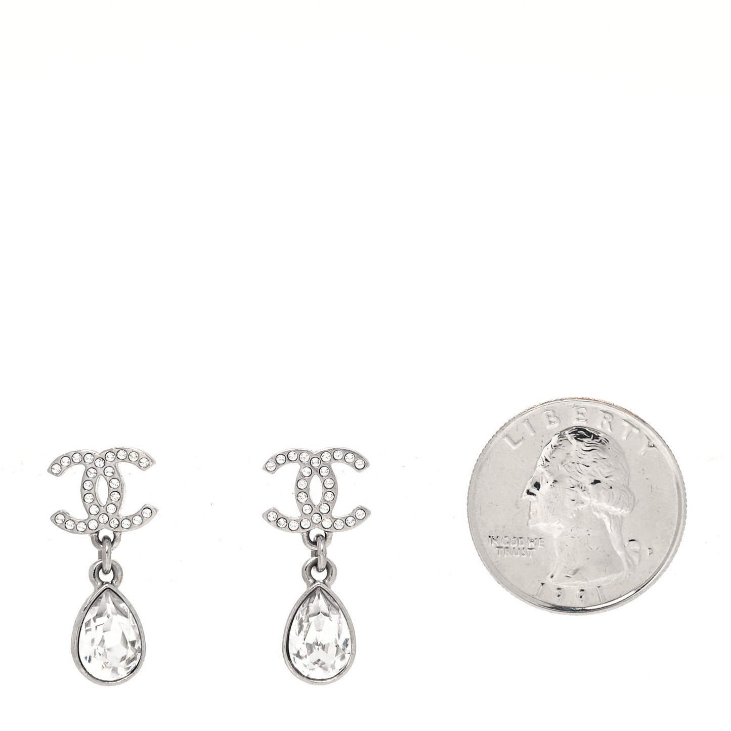 Crystal CC Teardrop Earrings Silver
