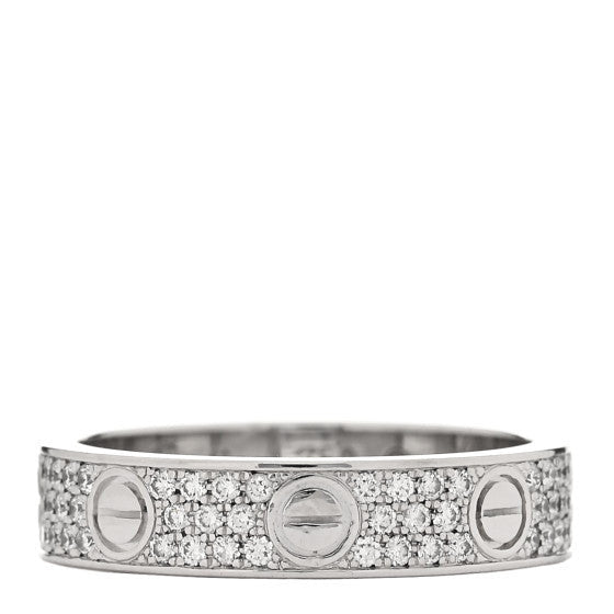 18K White Gold Diamond 4mm LOVE Wedding Paved Band Ring 48 4.5
