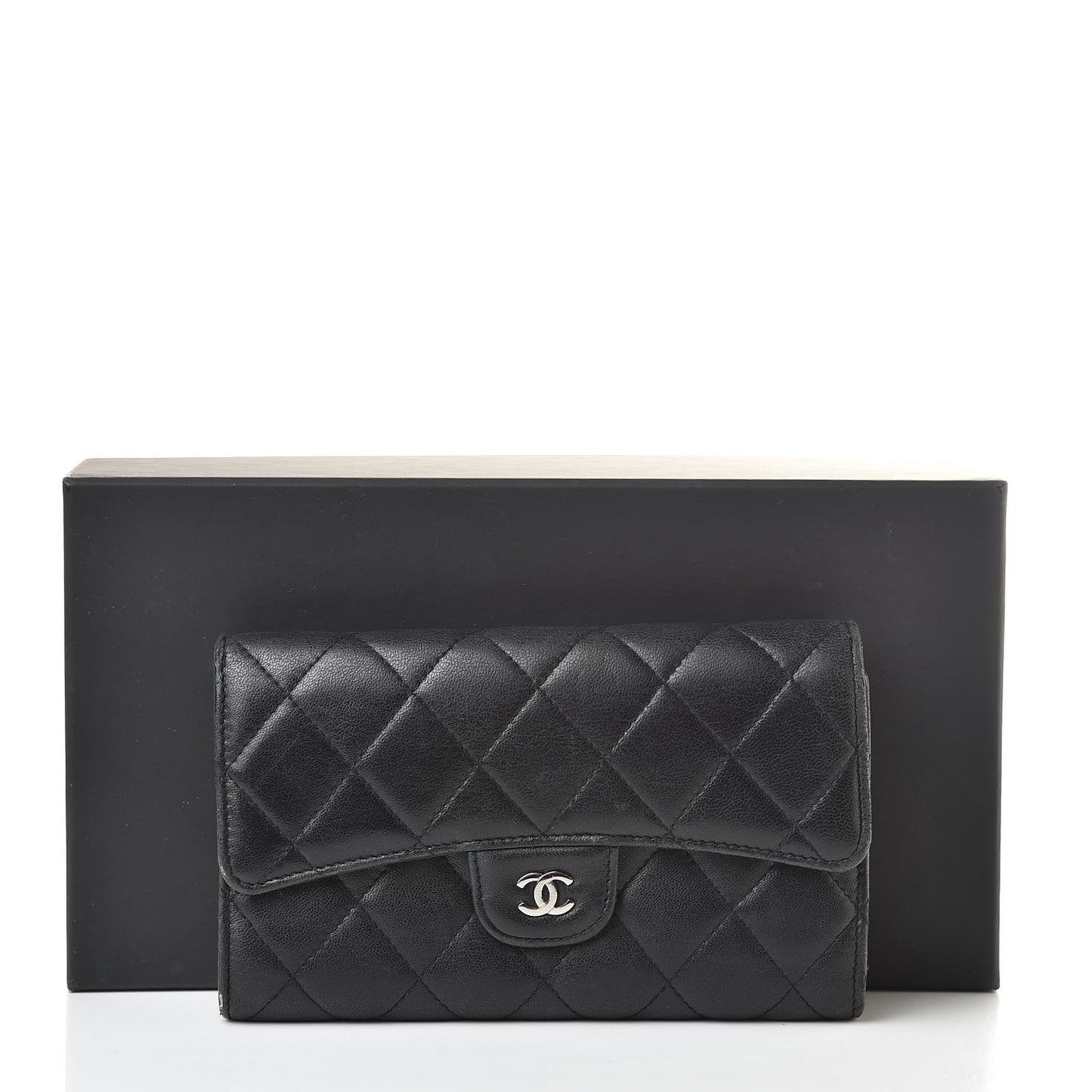 Lambskin Quilted Large Flap Wallet Black