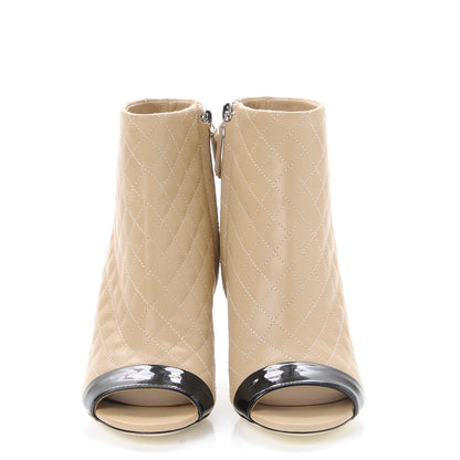 Chanel Calfskin Quilted Patent Short Boots 35.5 Beige Black 2 of 2
