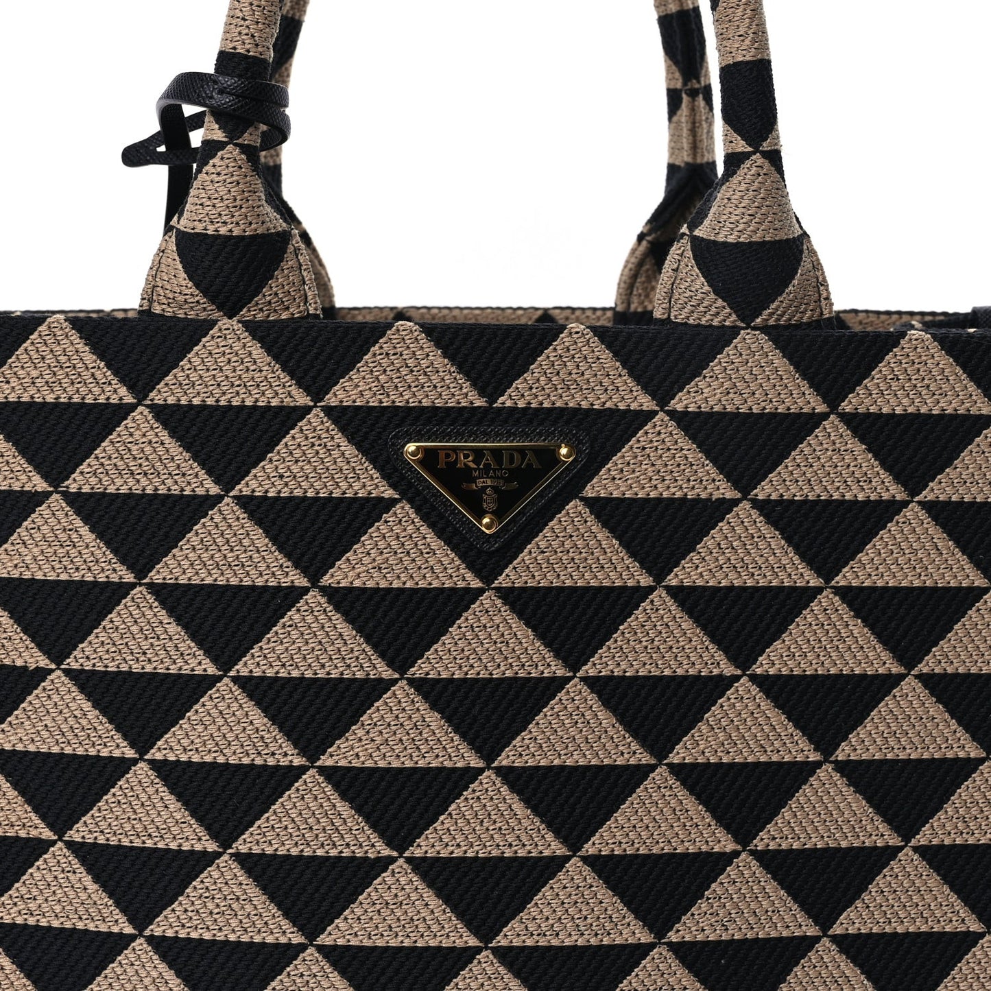 Jacquard Saffiano Triangolo Symbole Embroidered Small Tote  Black Corda