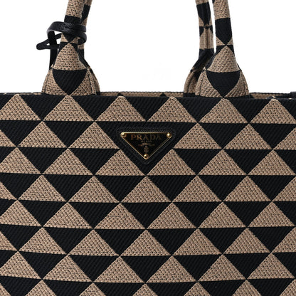 Prada Jacquard Saffiano Triangolo Symbole Embroidered Small Tote  Black Corda 6 of 8