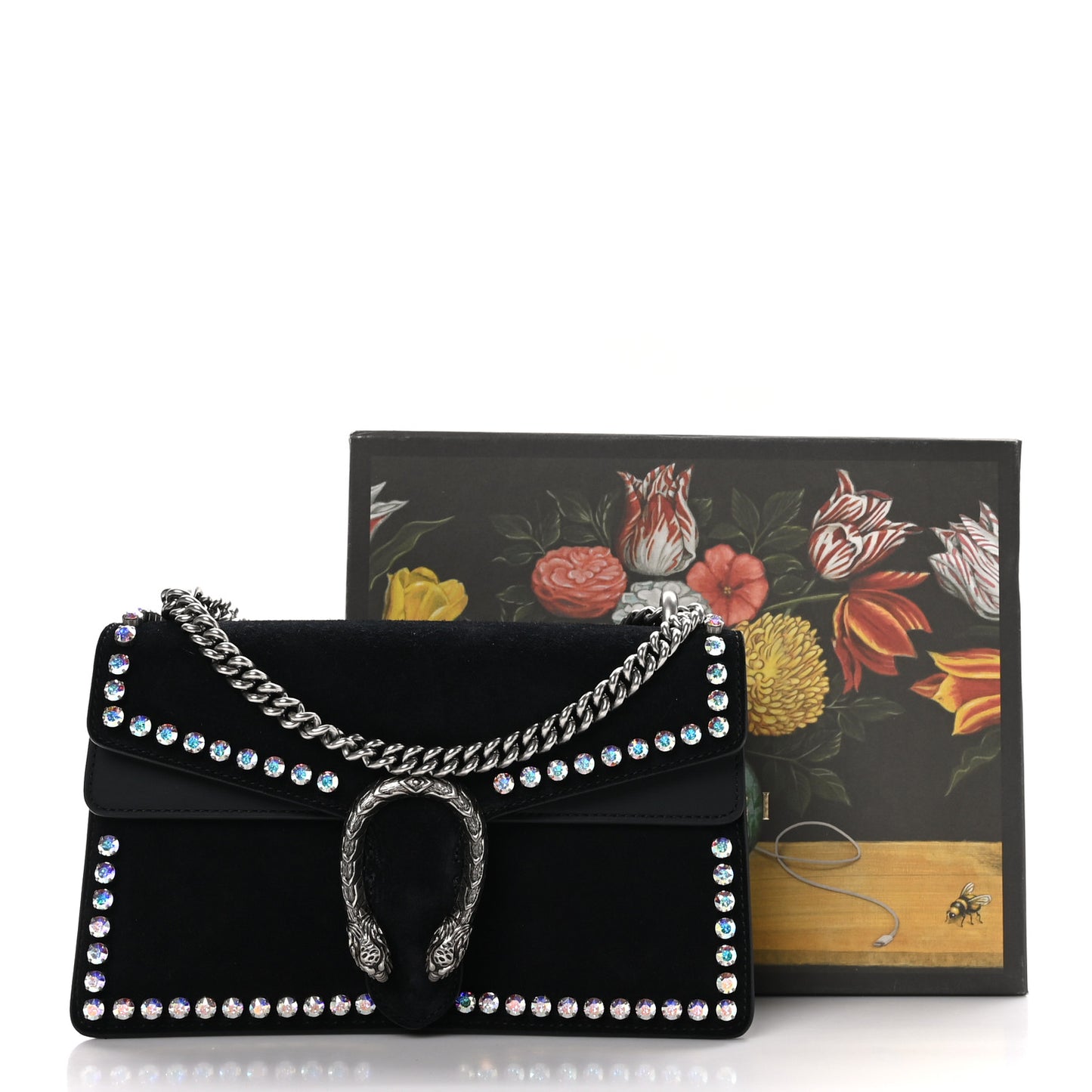 Suede Crystal Small Dionysus Shoulder Bag Black