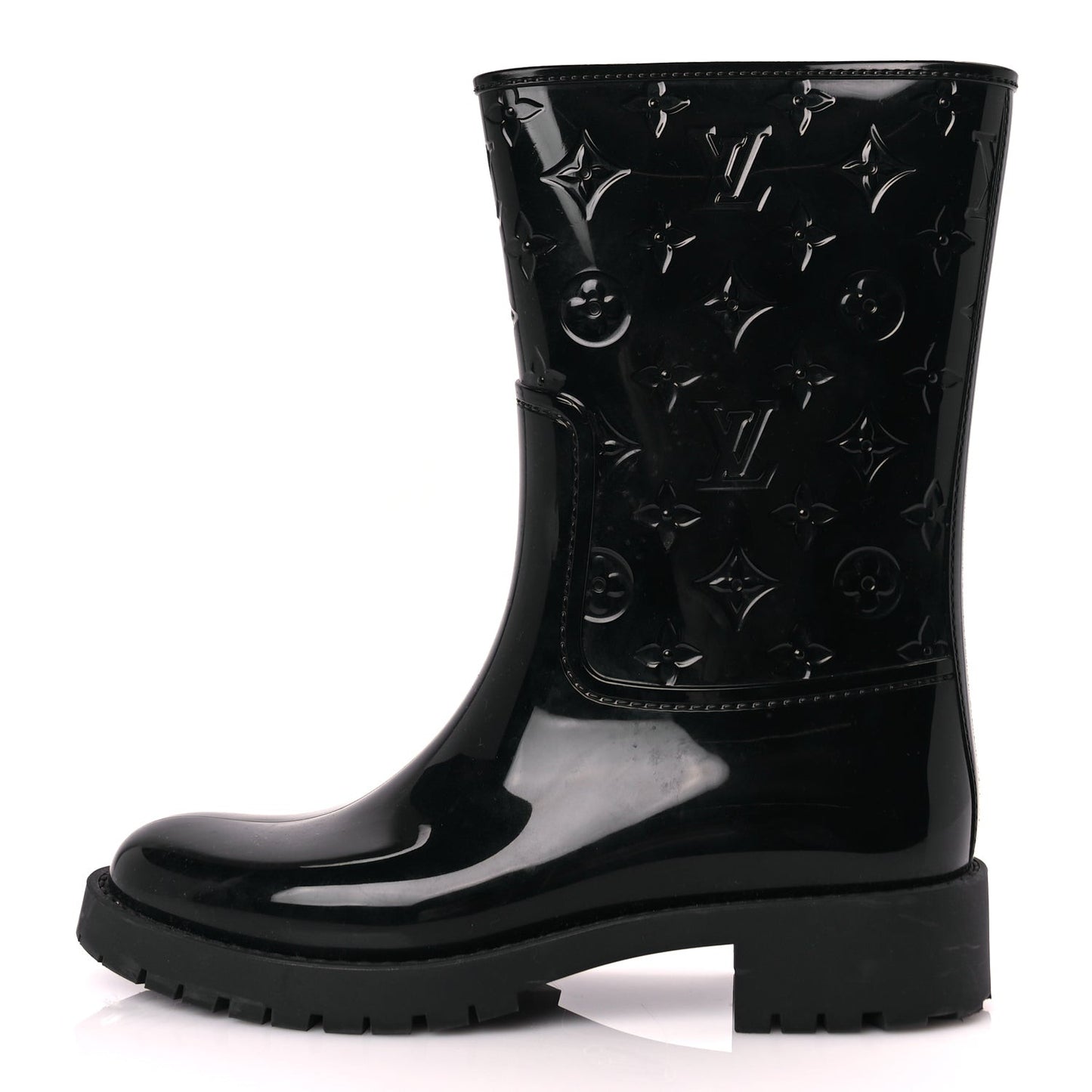 Rubber Embossed Monogram Drops Flat Half Boots 39 Black