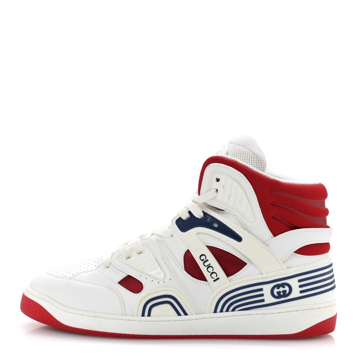 Gucci Demetra GG Supreme Monogram Mens Basket High Top Sneakers 11 Great White Red Blue 1 of 7