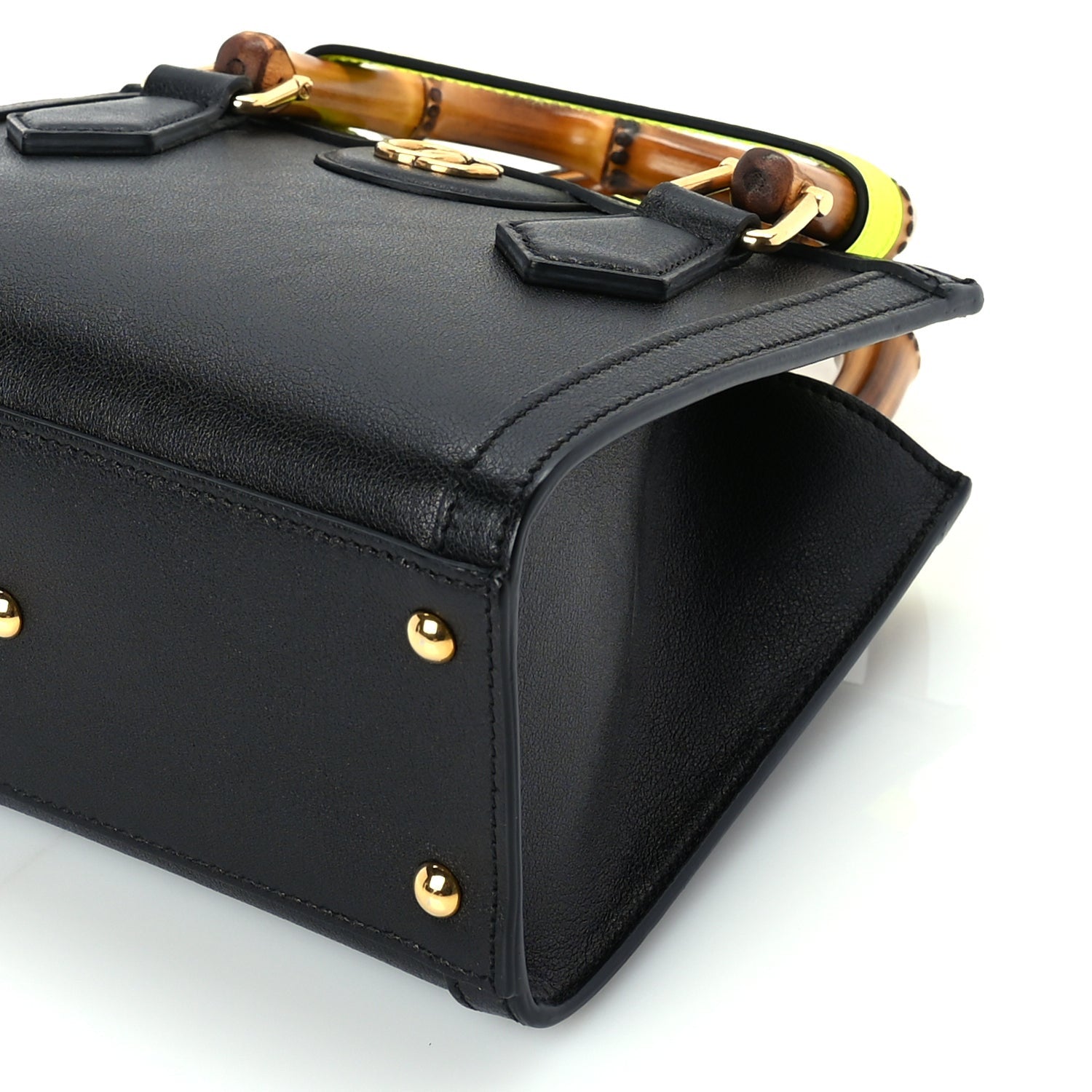 Gucci Wonka Grain Calfskin Mini Diana Tote Bag Black Yellow Fluo 8 of 8