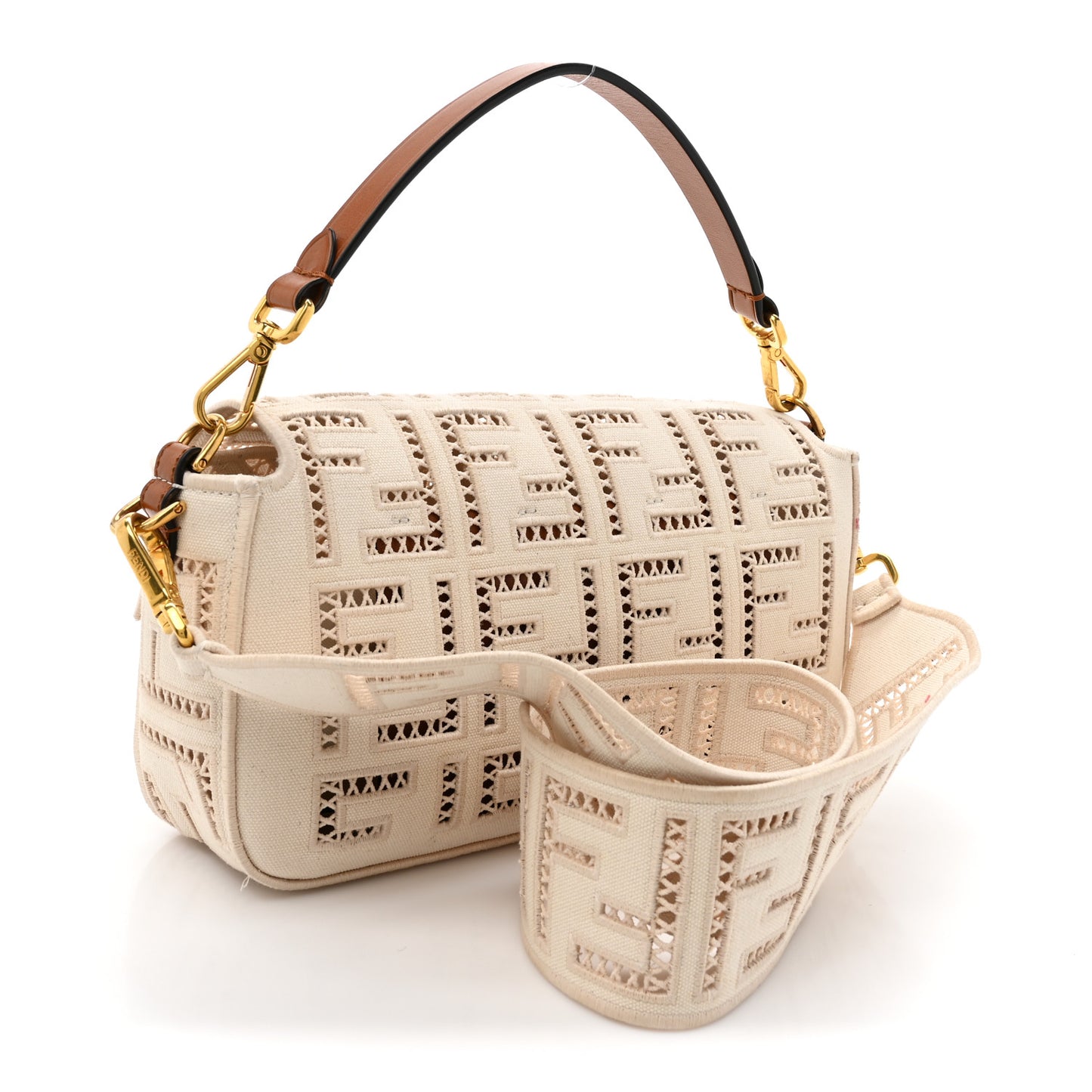 Canvas Cuoio Agata FF Ajour Embroidered Baguette Grezzo Cuoio