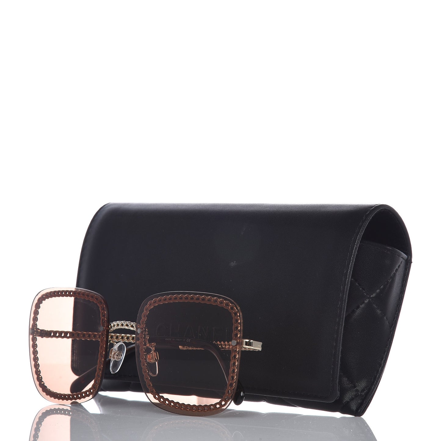 Metal Removable Chain Square Sunglasses 4244 Light Brown