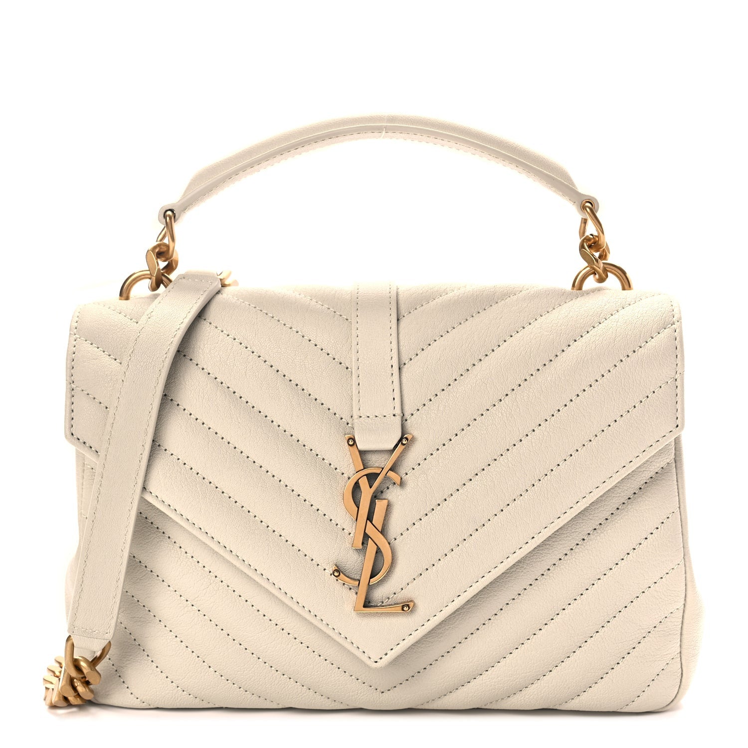 Saint Laurent Sheepskin Matelasse Chevron Monogram Medium College Bag Crema Soft 1 of 8